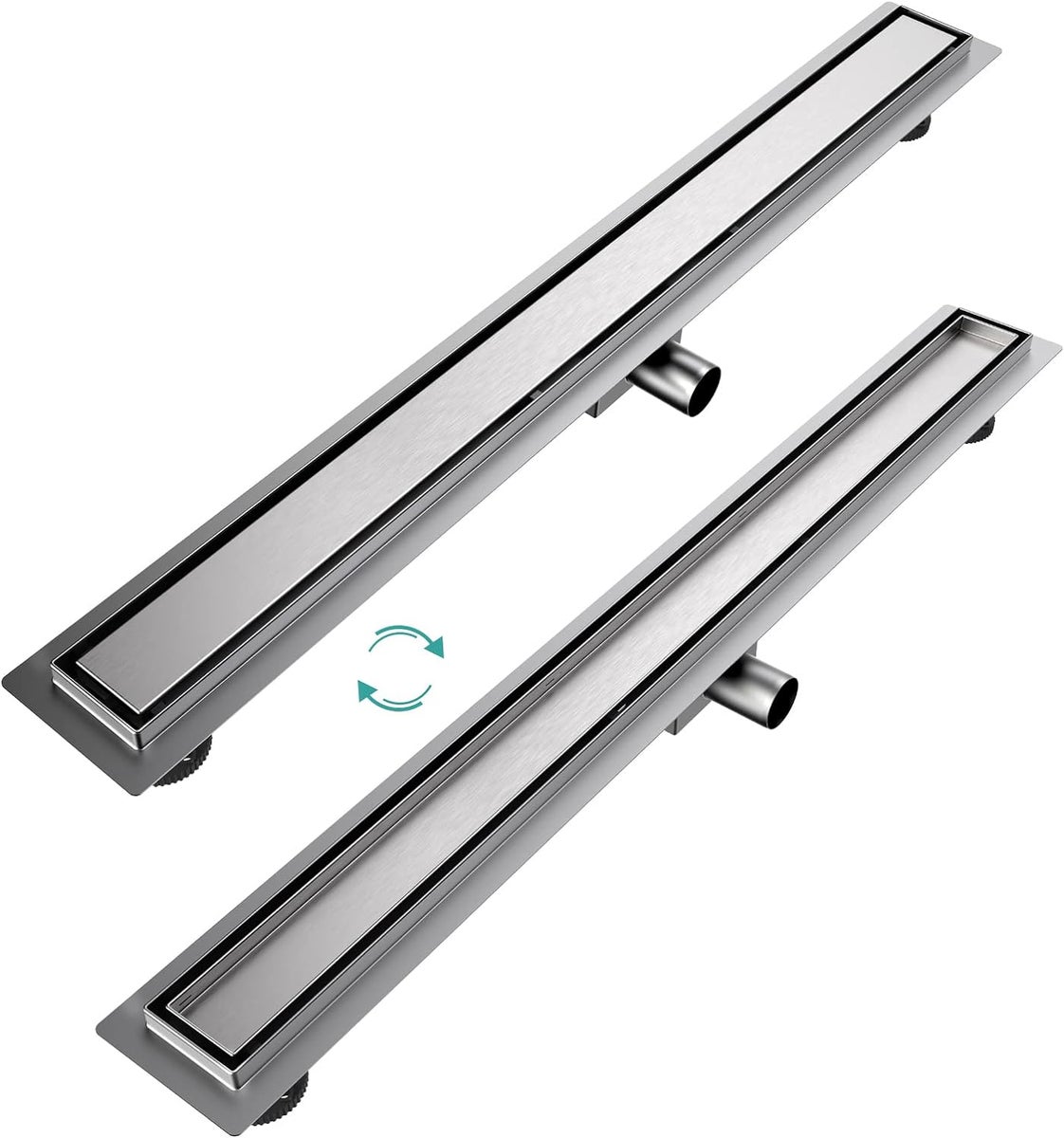 EMKE RVS Douchegoot 90cm Complete Set, Tegelbaar, Vloerafvoer, Douchesifon met Stankafsluiter en Haarfilter, Randafvoer, Douchegoot, Dubbelzijdige Douchegoot voor Badkamers