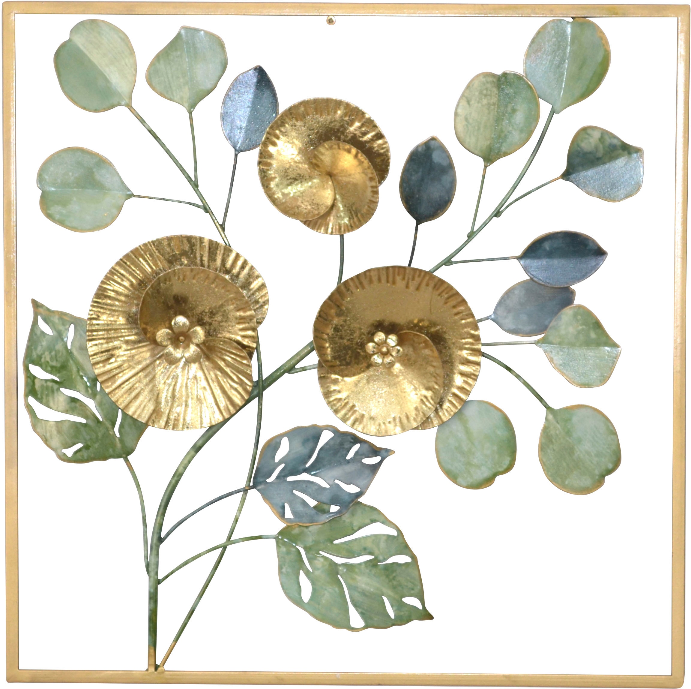 HOFMANN LIVING AND MORE Wanddekoobjekt »Wanddekoration« Florales Metallbild, gün gold