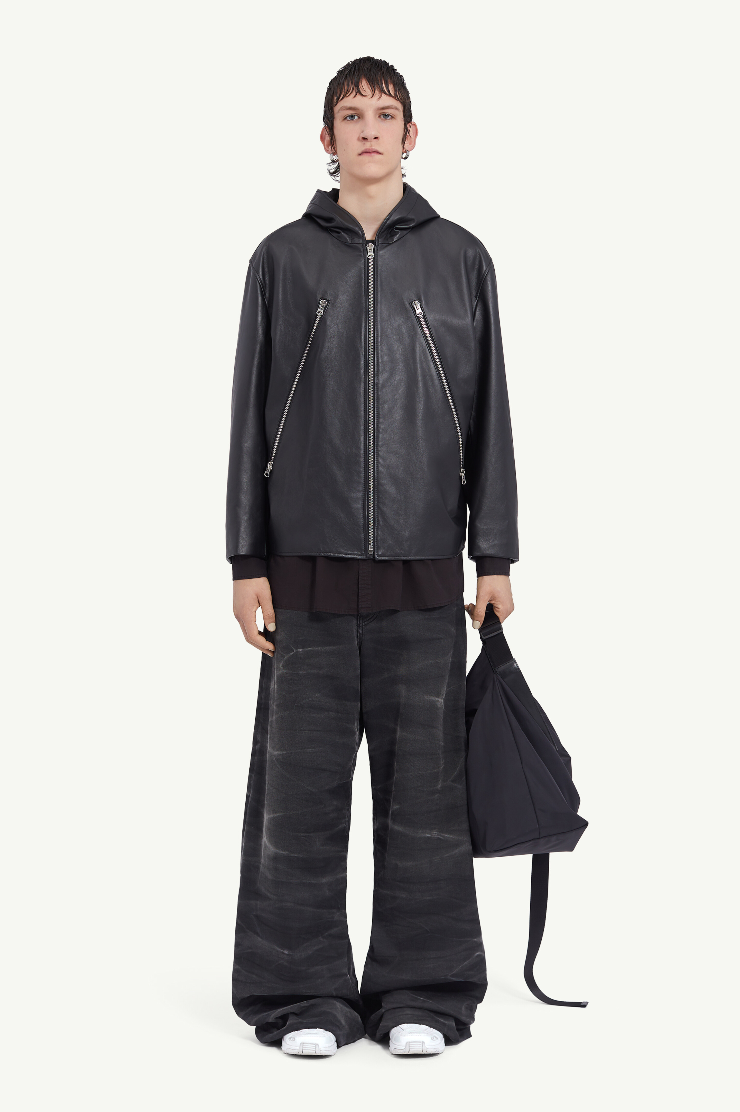 Veste à capuche en cuir pour homme