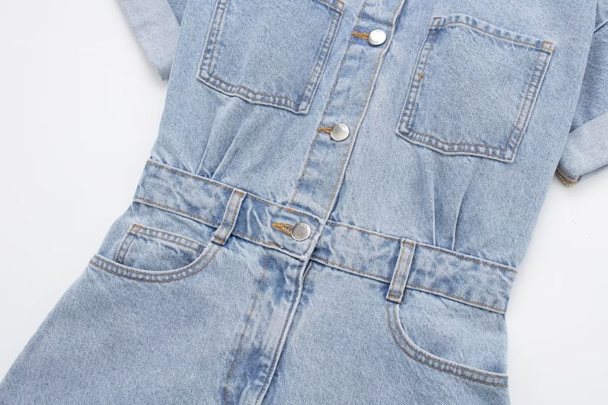 Avauntgardo - Denim romper met korte mouwen en kraag
