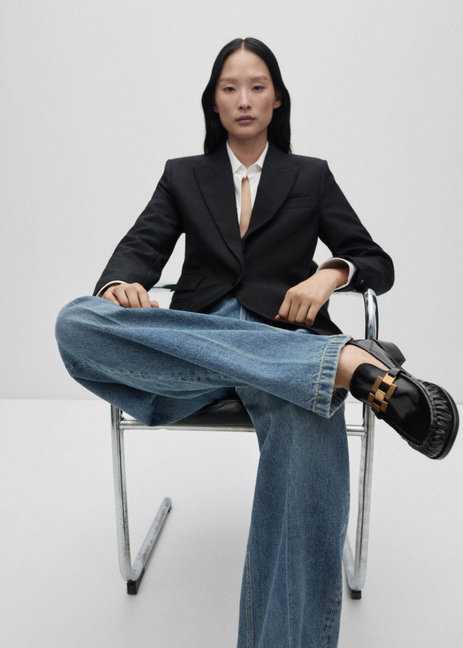 Mango leren mocassins zwart
