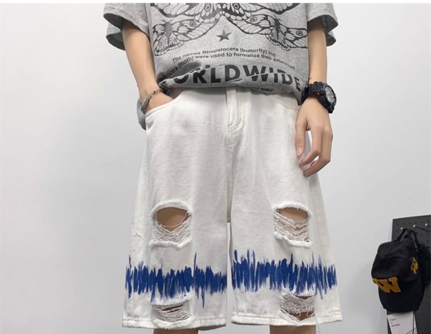 Trimecca - Denim shorts met hoge taille en wijde pijpen
