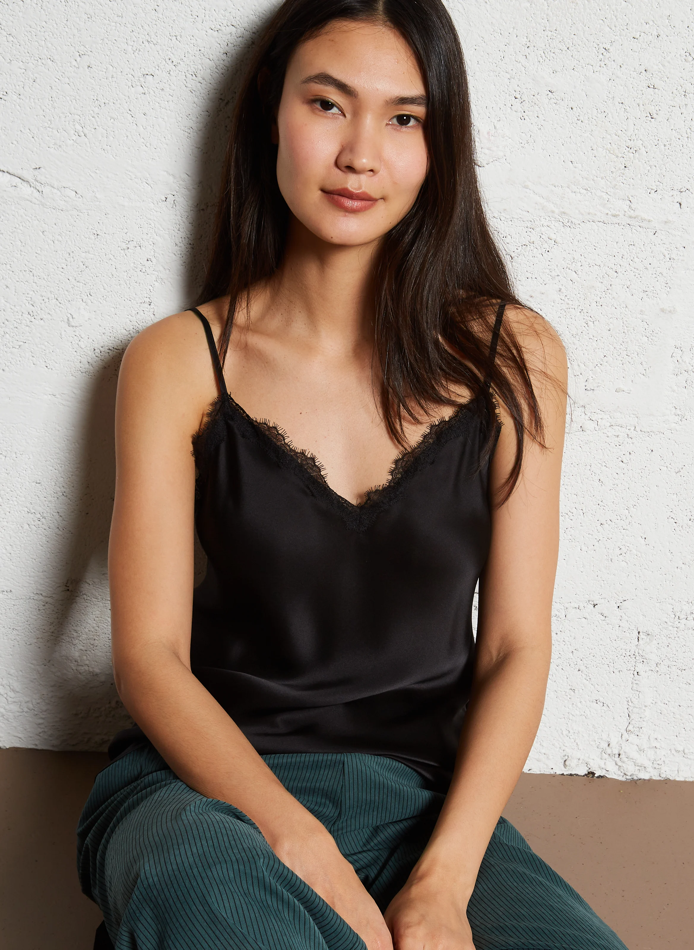 MINDY - Caraco dentelle en soie | Noir