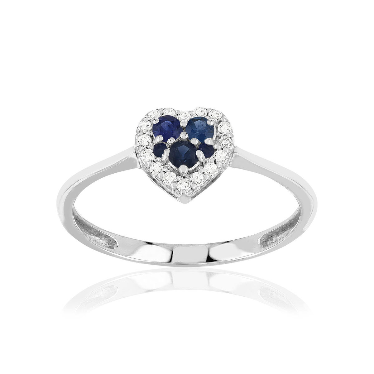 Bague or 375 blanc saphirs diamants