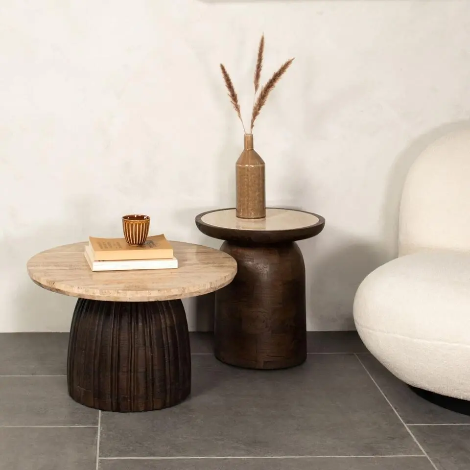Salontafel Rond - Bruin - Travertin - 60cm - Salontafel Juan