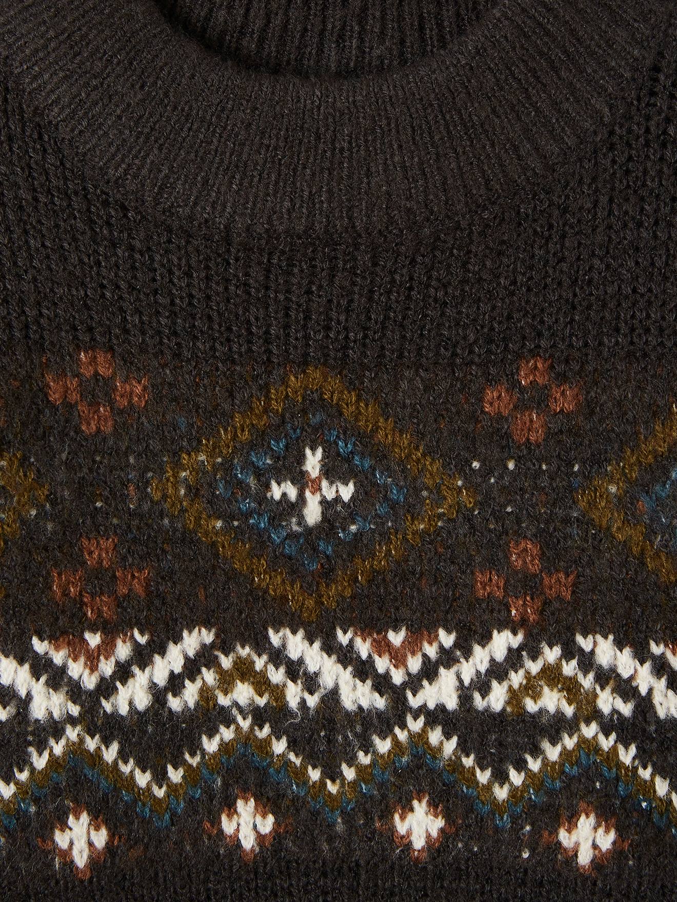 Suéter infantil preto liso em jacquard, tamanho médio, com estampas.