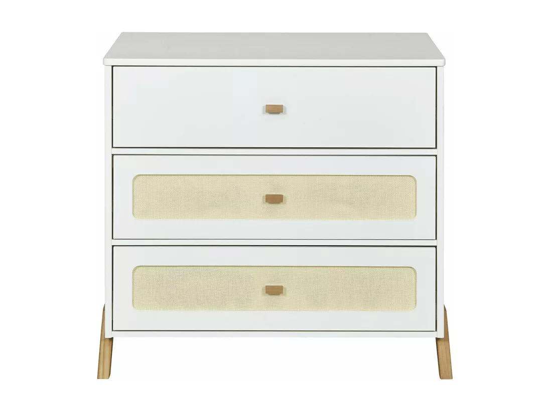 Commode à langer 3 tiroirs panneaux de fibres blanc et bois AZU