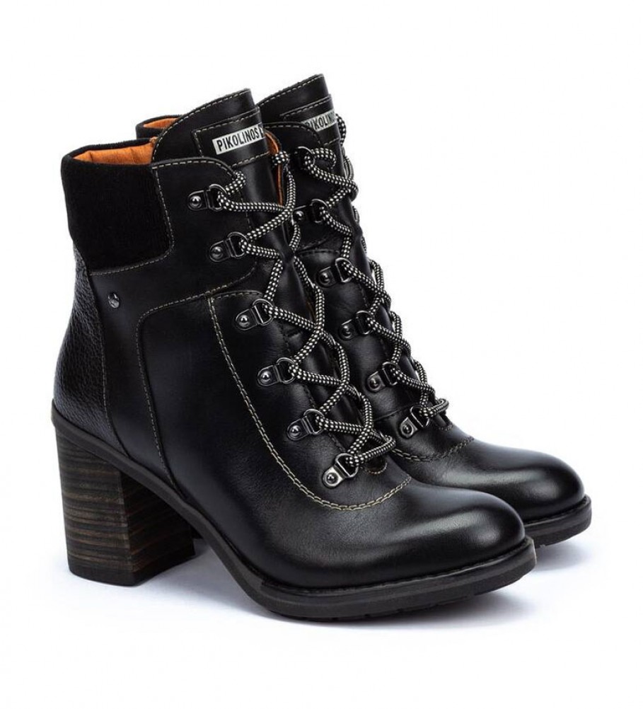 Botas de cano curto Pikolinos Pompeya em couro preto - Altura do salto: 8,5 cm -