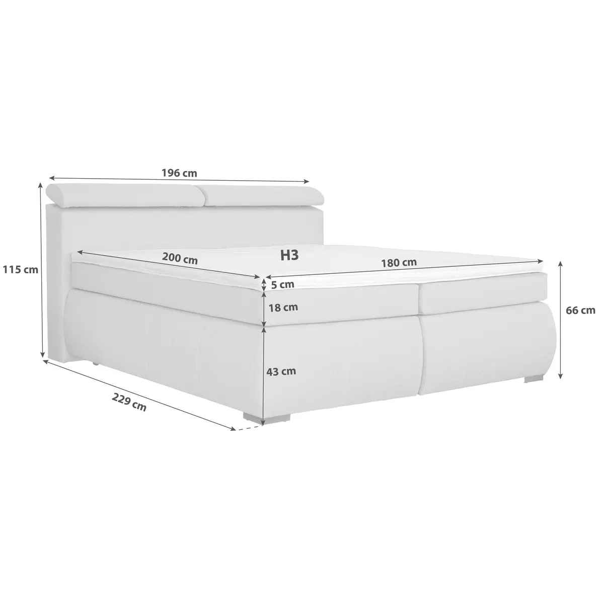Boxspringbett Anett 180 x 200 Hellgrau