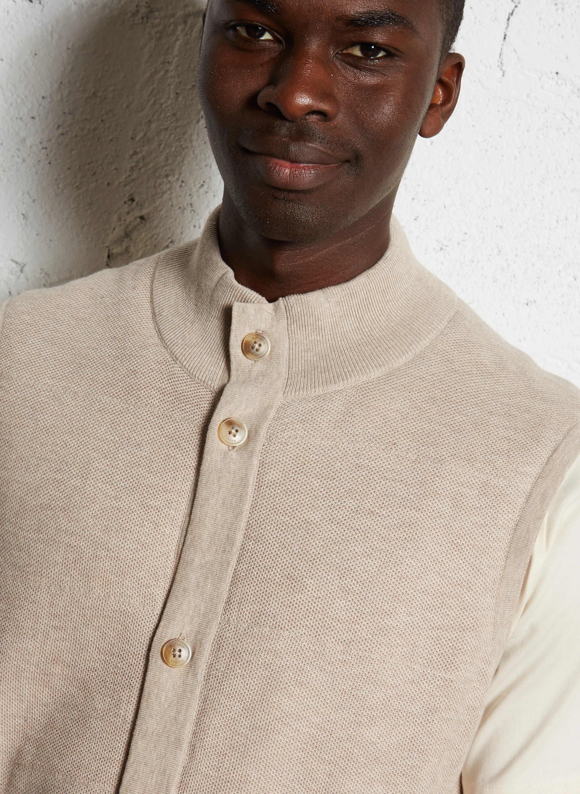 Gilet col montant en coton | Beige