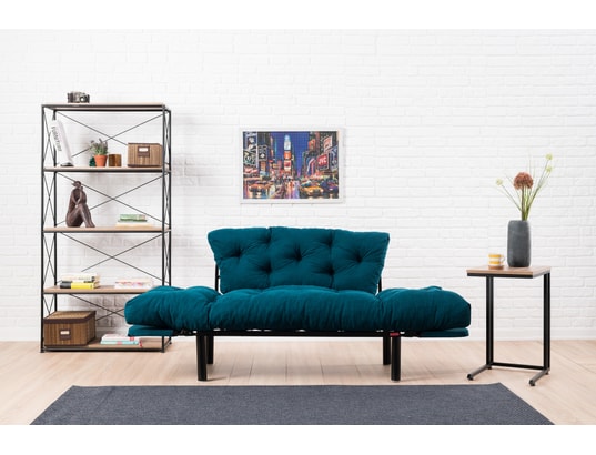 CONCEPT1 - Canapé lit Nitta 2 places bleu pétrole 155 x 70 x h85