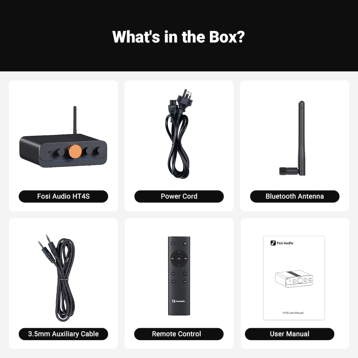 Fosi Audio HT4S Bluetooth-forsterker for utendørshøyttalere, 4-kanals effektforsterker