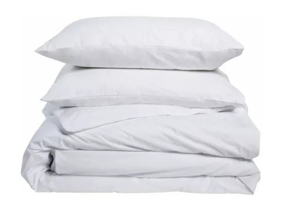 Parure de lit unie 1 personne percale de coton : Housse 140x200cm+ 1 taie 65x65cm- Blanc