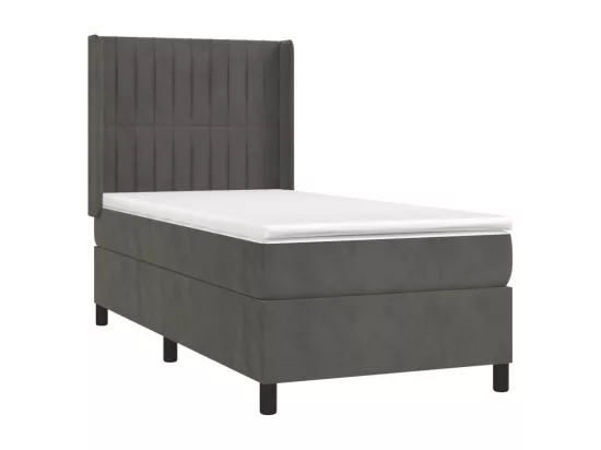 Sommier tapissier et matelas et LED Gris foncé 90x190cm Velours