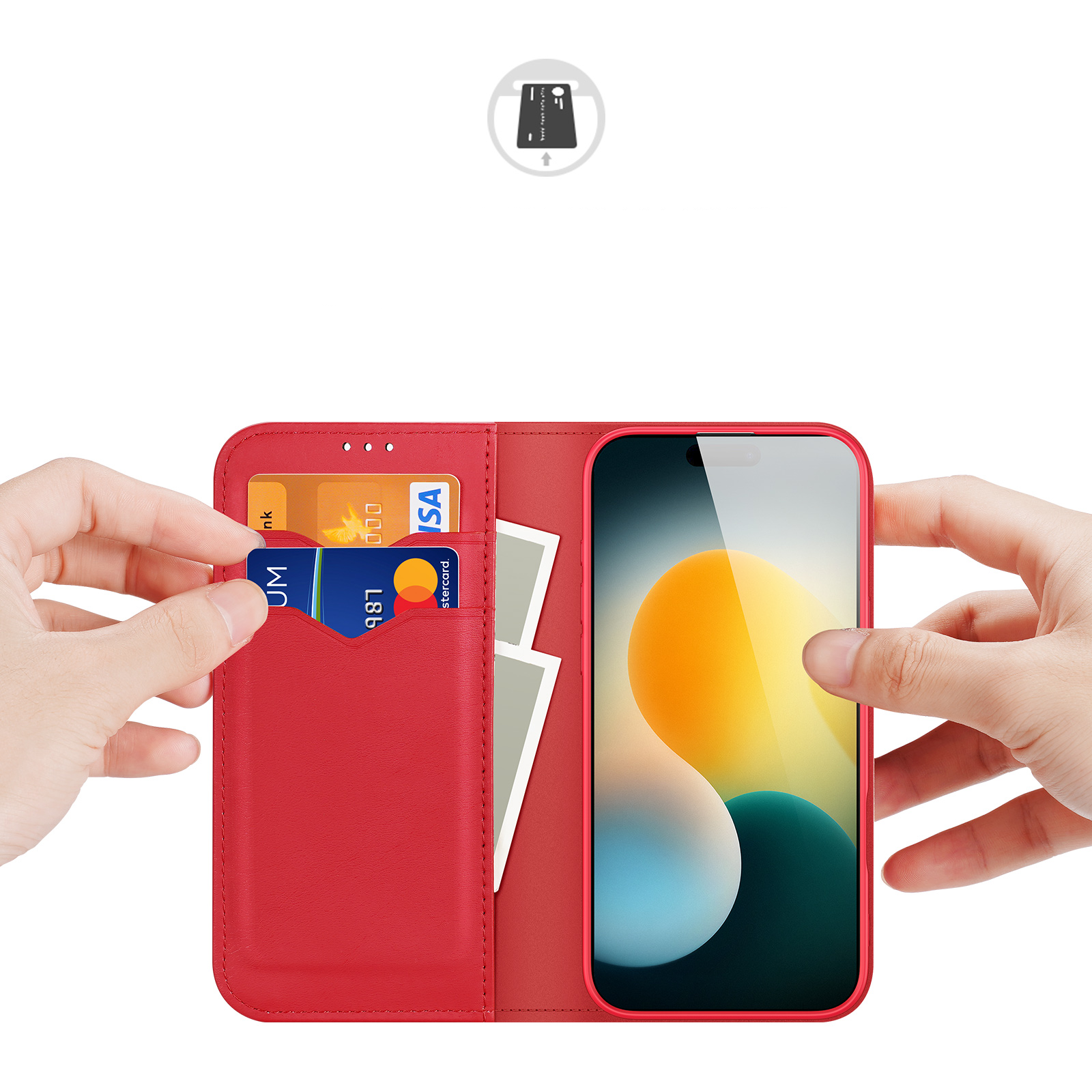 iPhone 17 Pro Flip Wallet Cover Echtleder Tasche (RFID Schutz) - Rot
