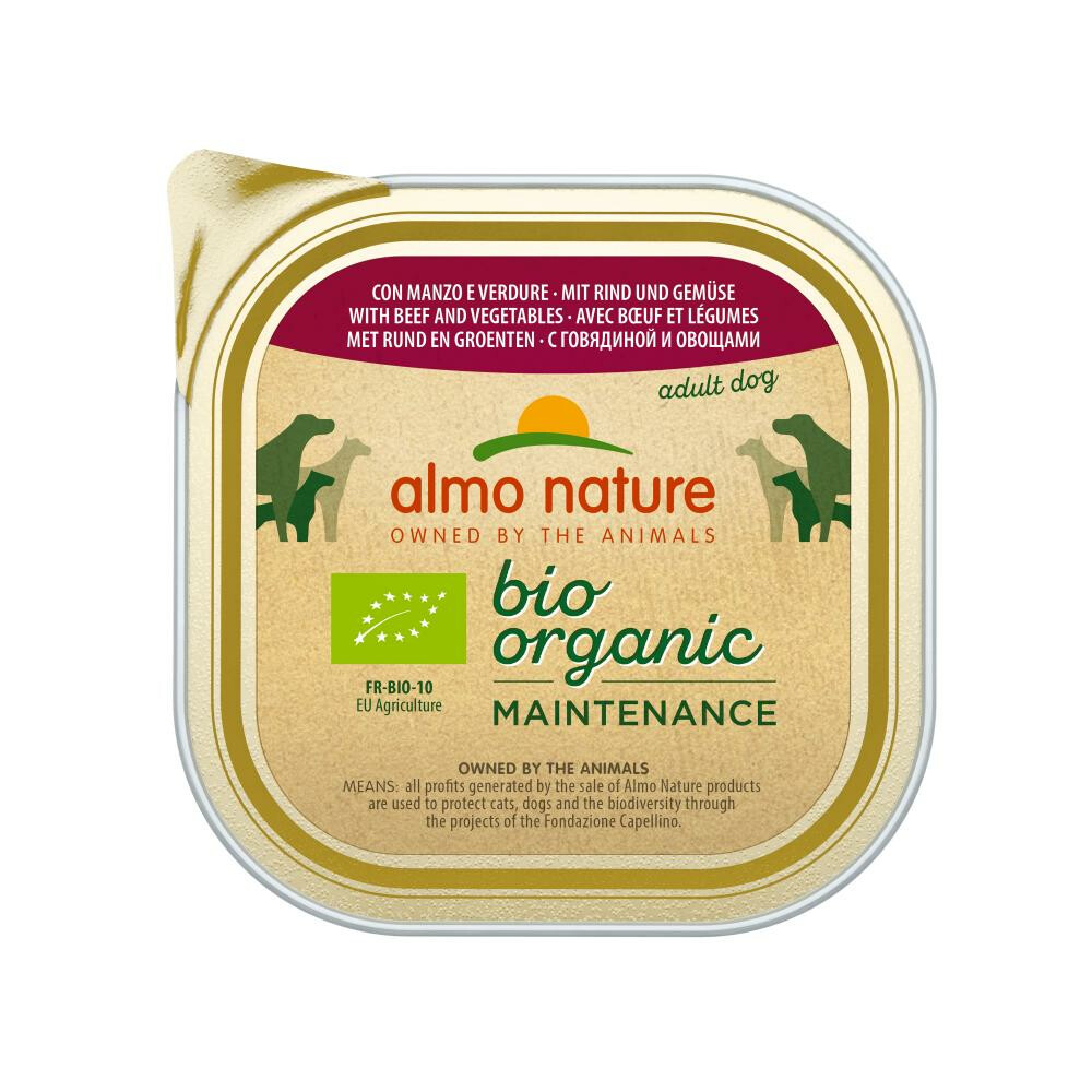 9x Almo Nature Bio Organic Maintenance Hondenvoer Rund en Groenten300 gr