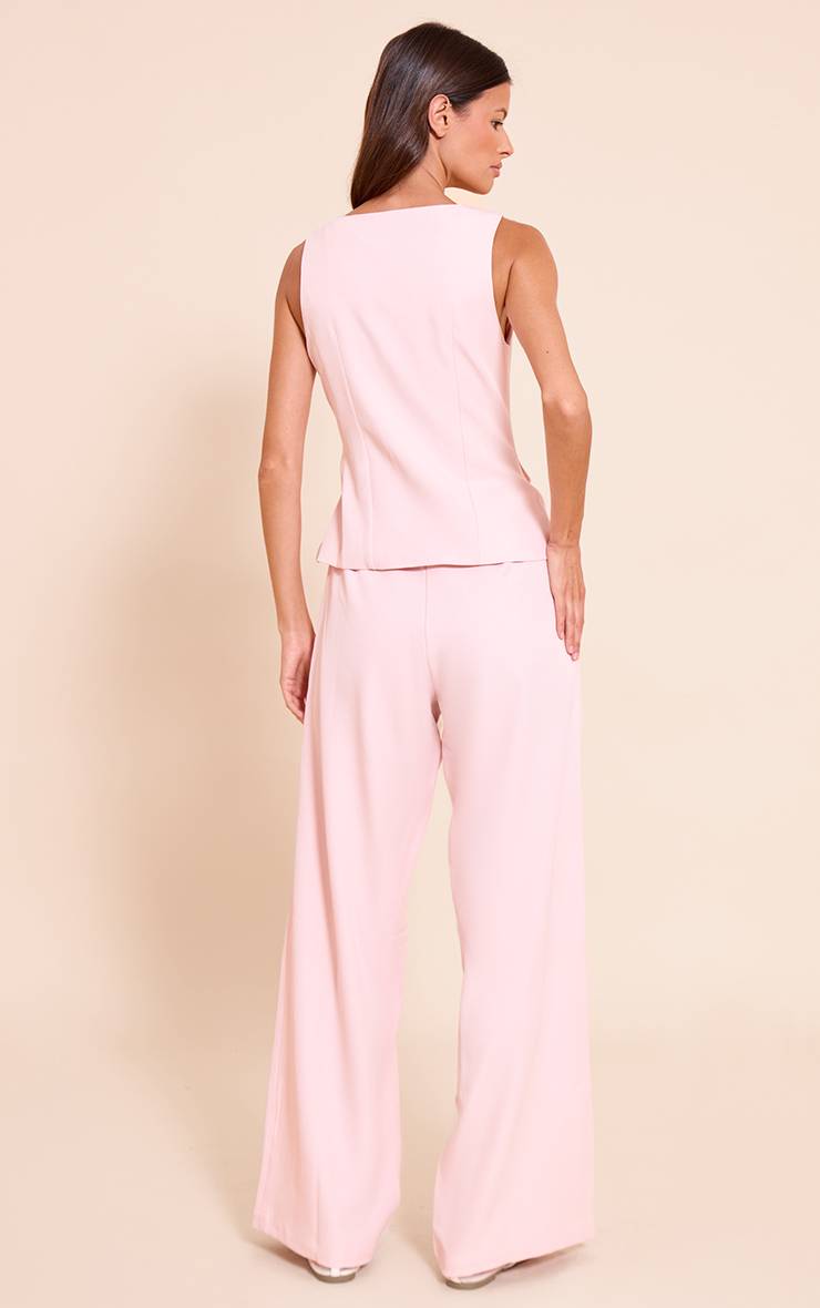 Rose Combinaison Pantalon Large En Tissu Tissé Chocolat Avec Détails Boutons