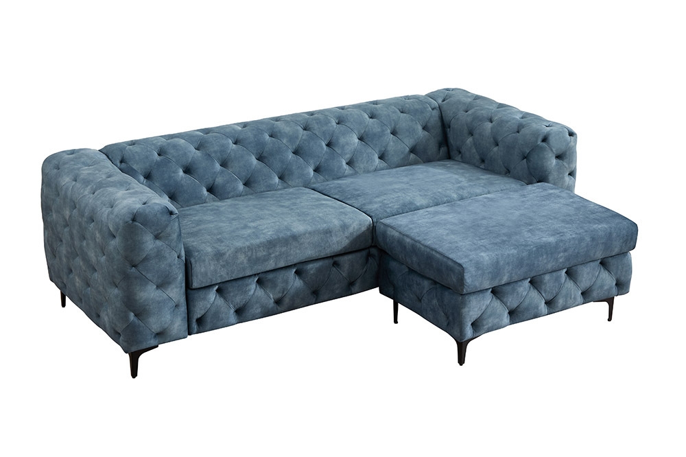 Chesterfield Sitzhocker MODERN BAROCK 95cm petrol Samt Fußhocker