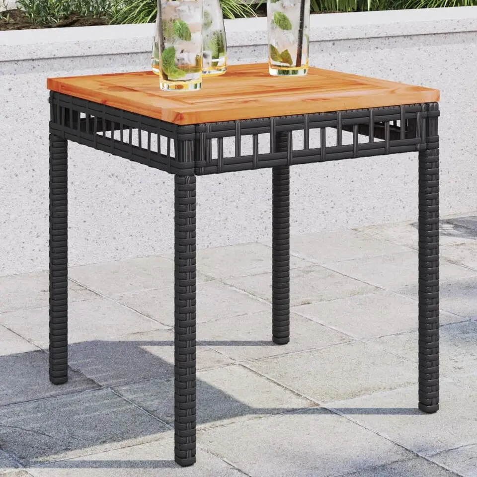 vidaXL - Loungetafel - Weerbestendig - Zwart - Poly rattan en hout - 38x38x42cm