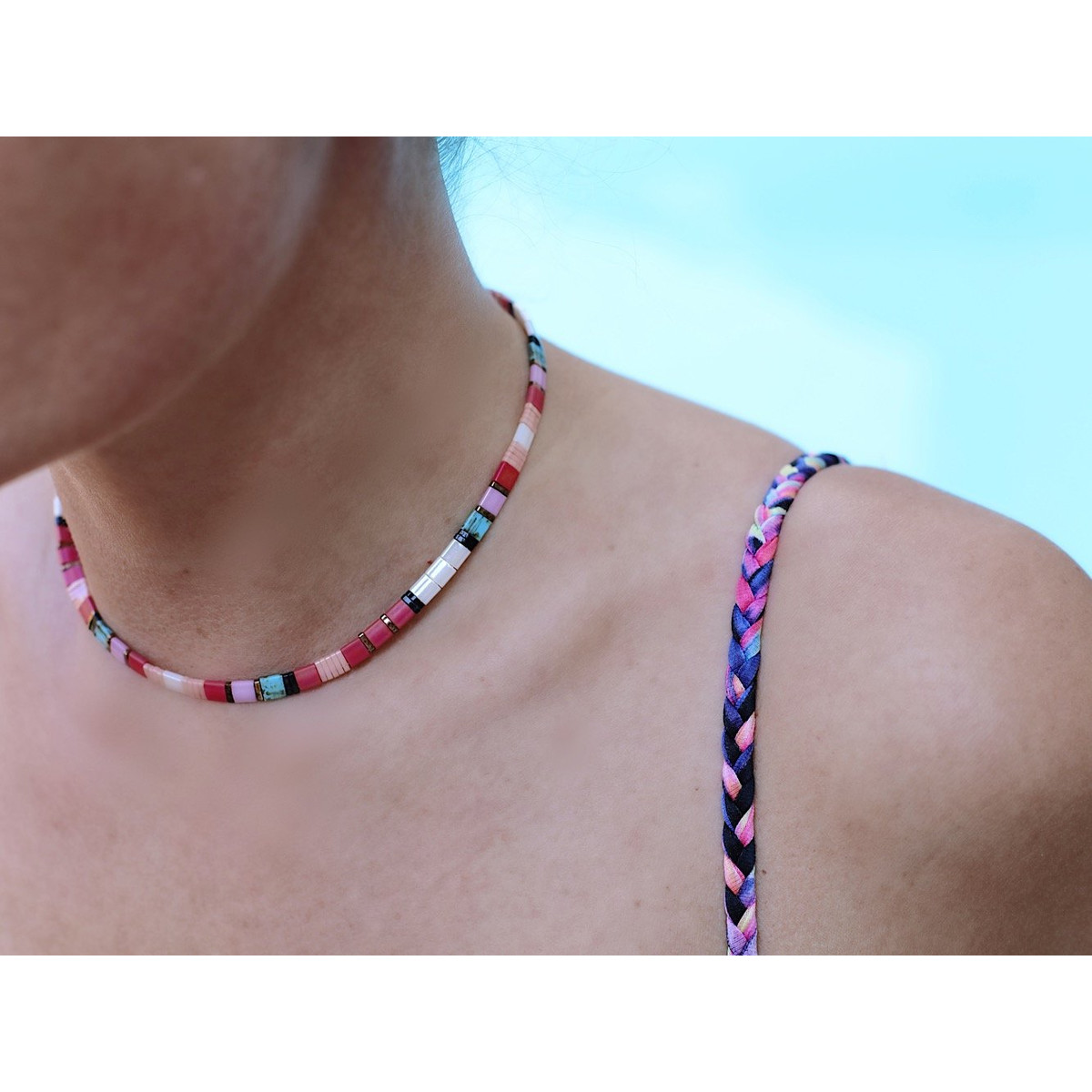 Collier Claire BERTEAU Colorful Perles plates en verre 1