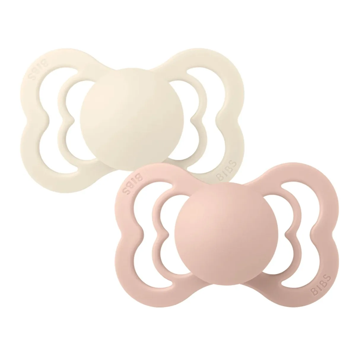 Bibs Suce Symétrique Supreme Silicone 6-18mois Paquet de 2 - Ivoire  Blush (Grandeur 2)