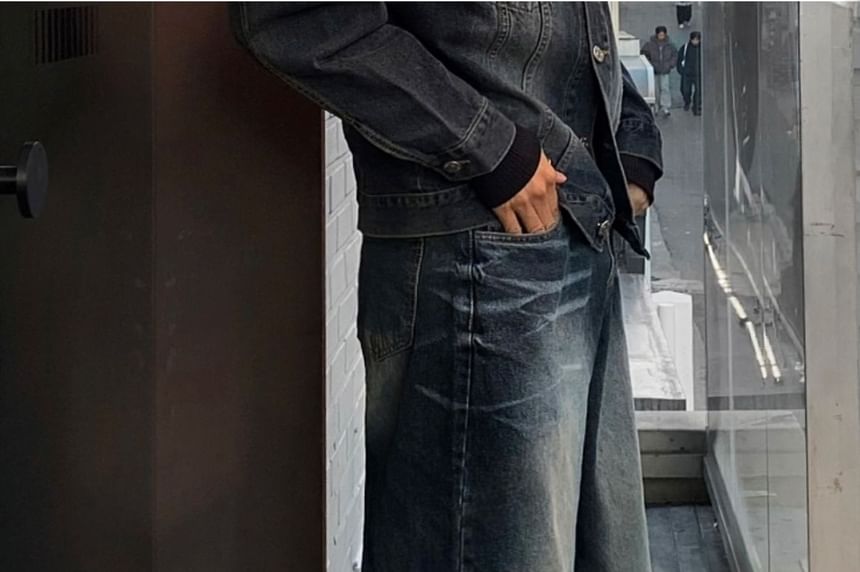 SeoulPop - Mid Waist Washed Straight Leg Jeans