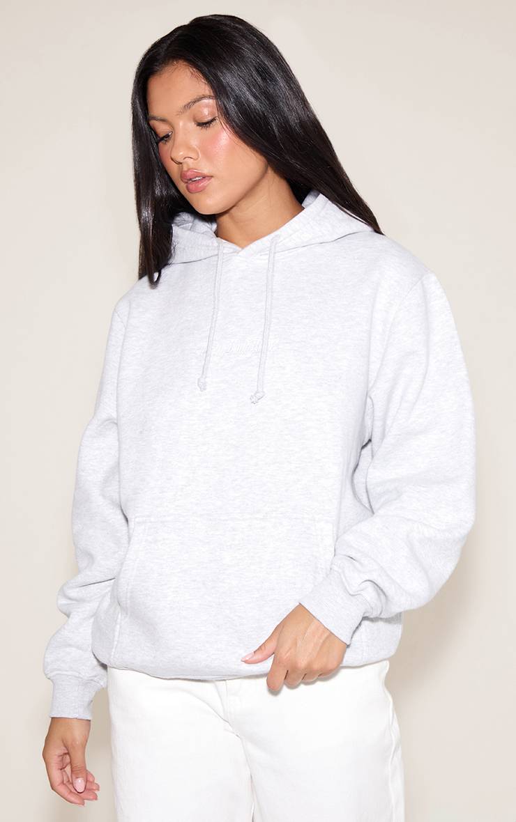 Gris Cendré Sweat À Casynthétiqueche Oversize Brodé Crème Beurre