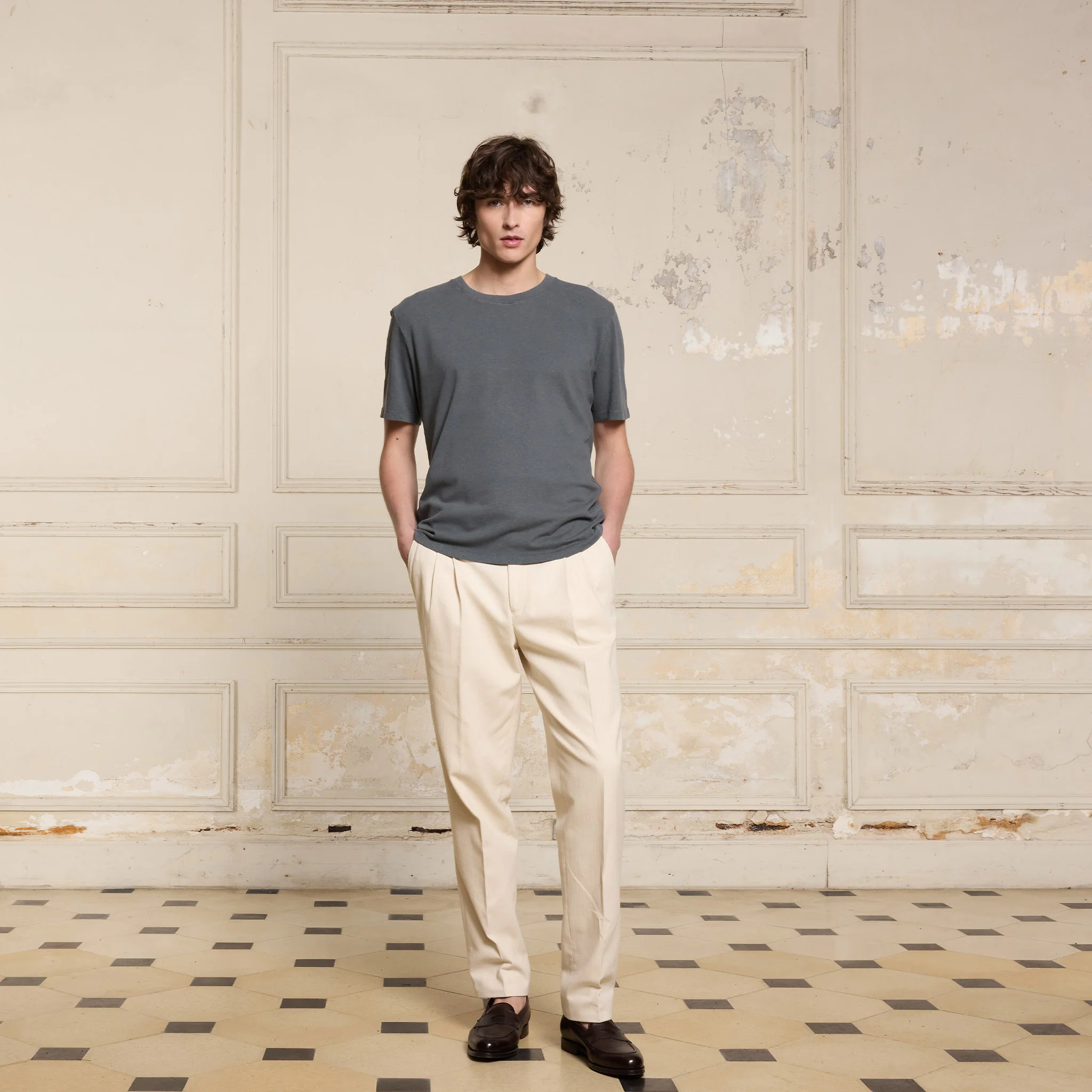 Gray cotton and linen T-shirt