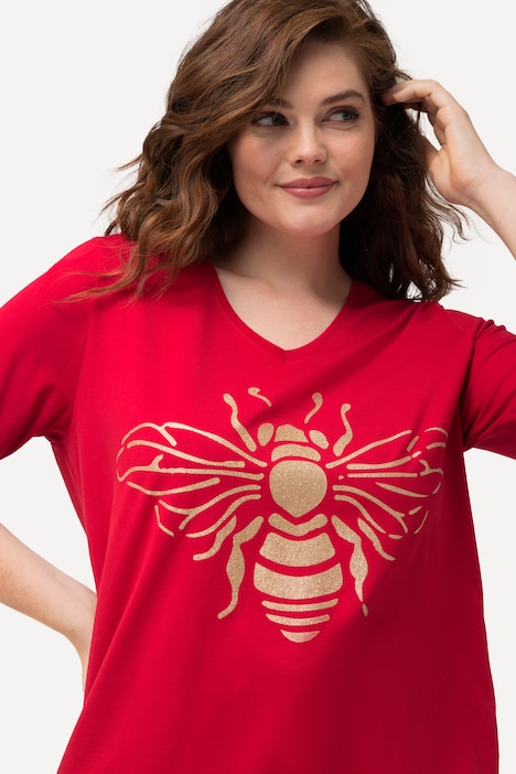T-Shirt, Biene, V-Ausschnitt, Gummisaum, Halbarm