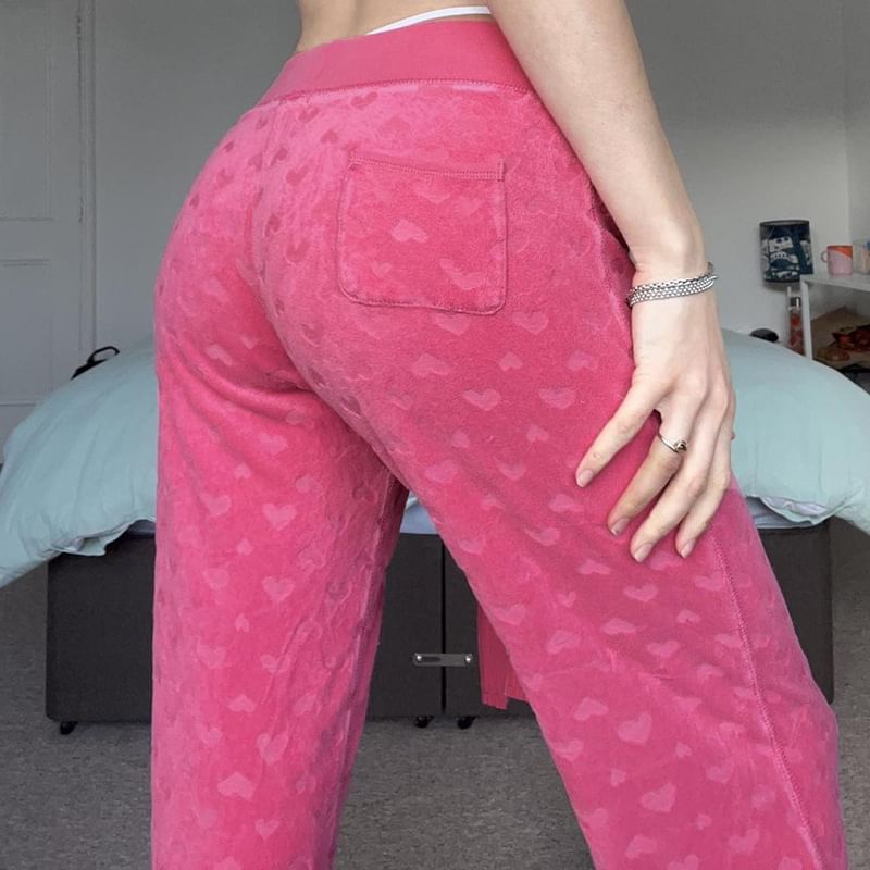 Honet - Lage taille, trekkoord, hartprint, fluwelen, rechte, bootcut broek
