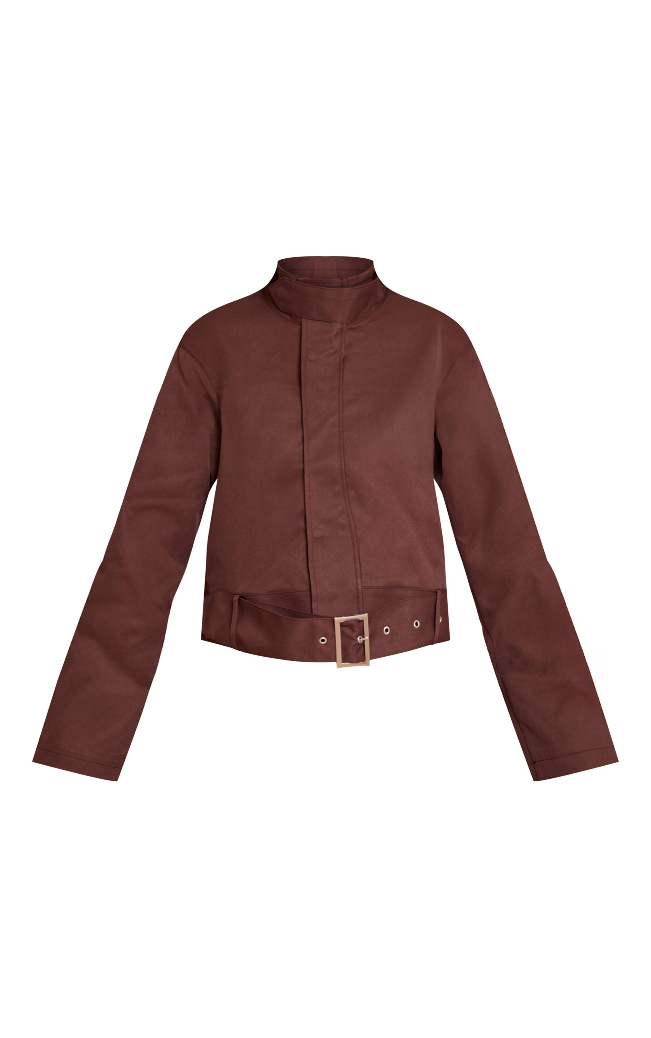 Chocolat Trench Coat Biker Ceinturé Court
