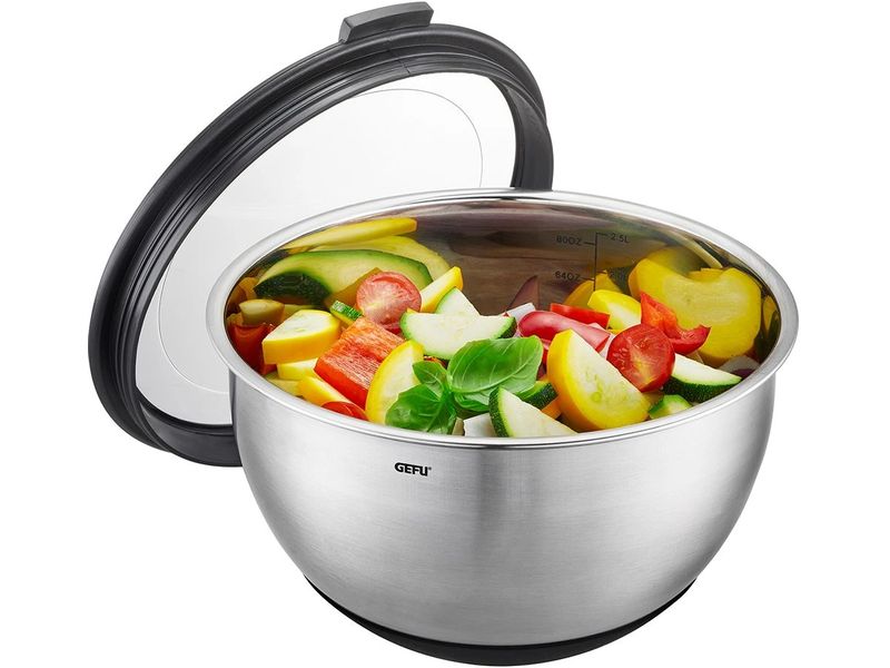 GEFU Rührschüssel Muovo 2.5 l, Schwarz/Silber Frischhalteschüssel