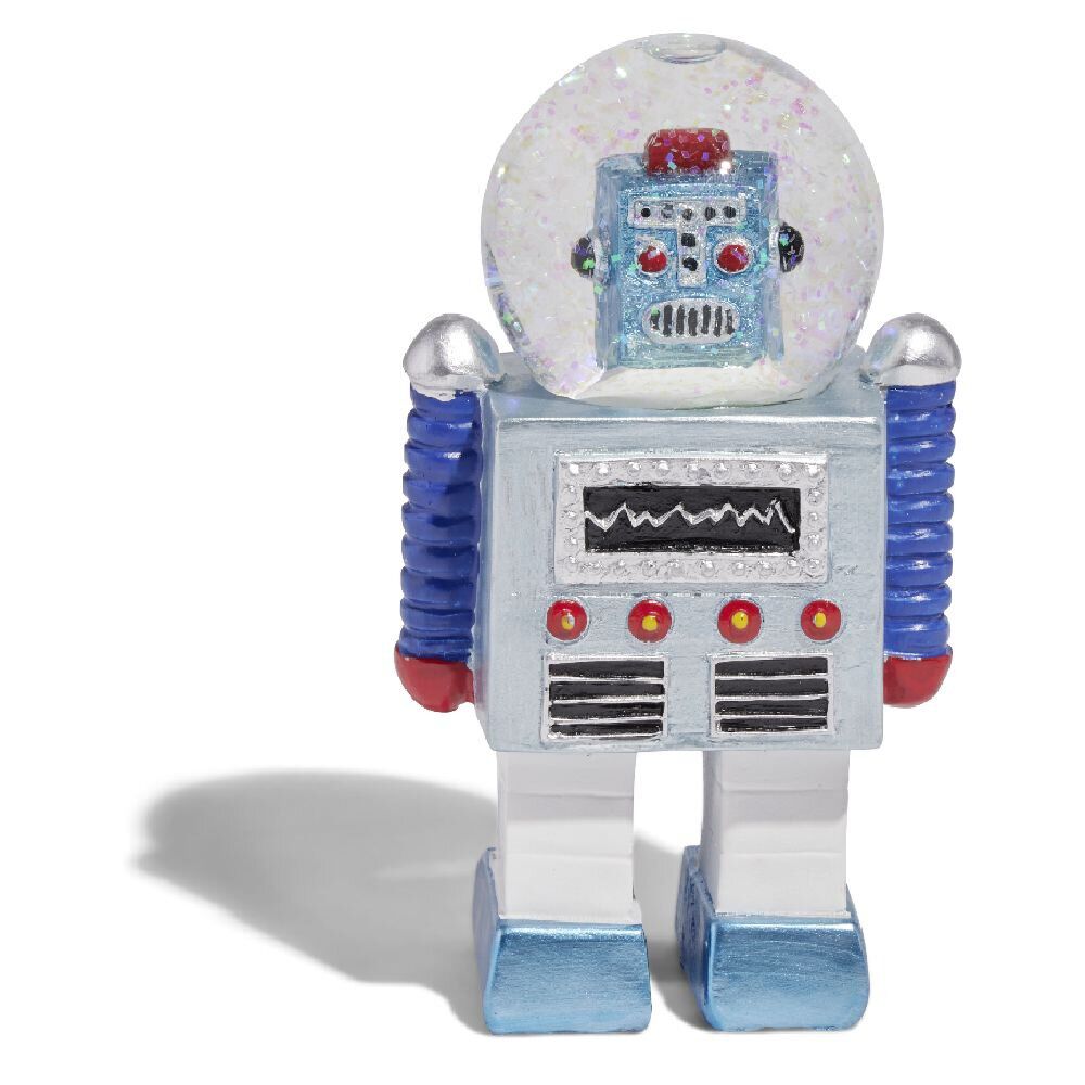 Robot avec tête boule à neige bleu H13cm