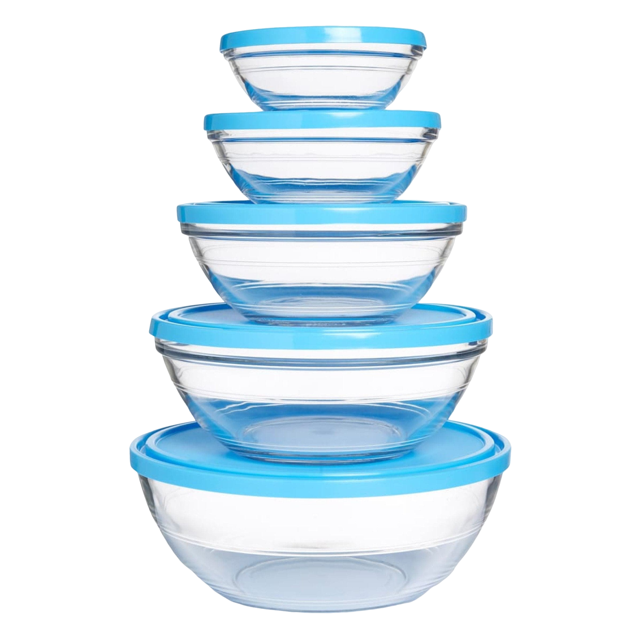 Freshbox - Set 5 Boites de conservation transparentes rondes avec Couvercle Bleu