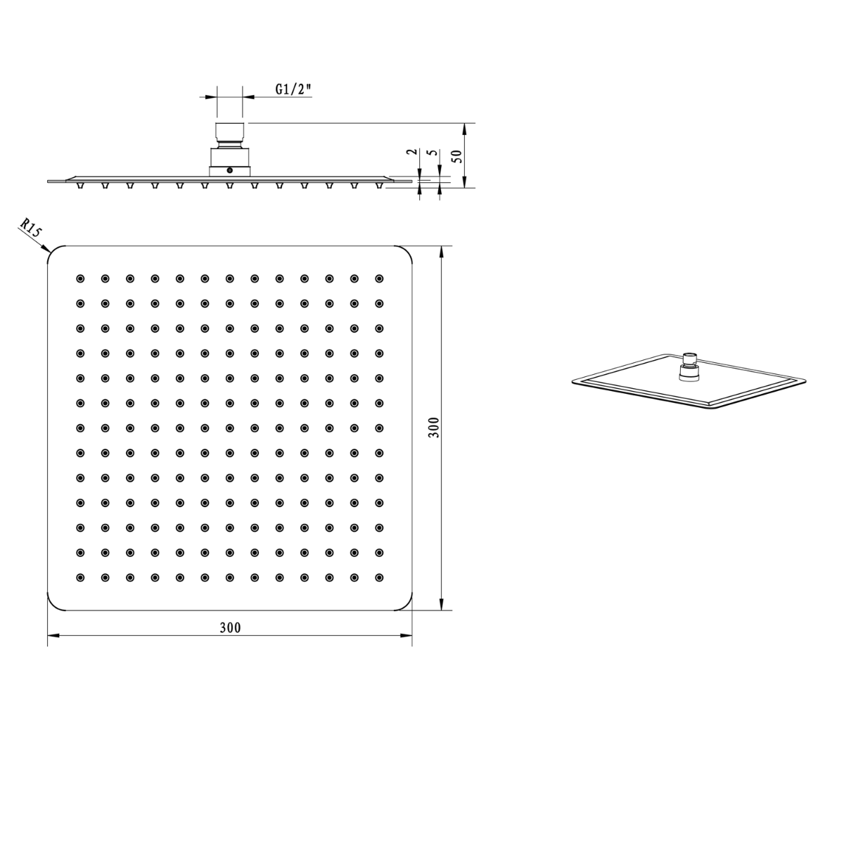 Sapho Slim vierkante douchekop 30x30cm zwart mat