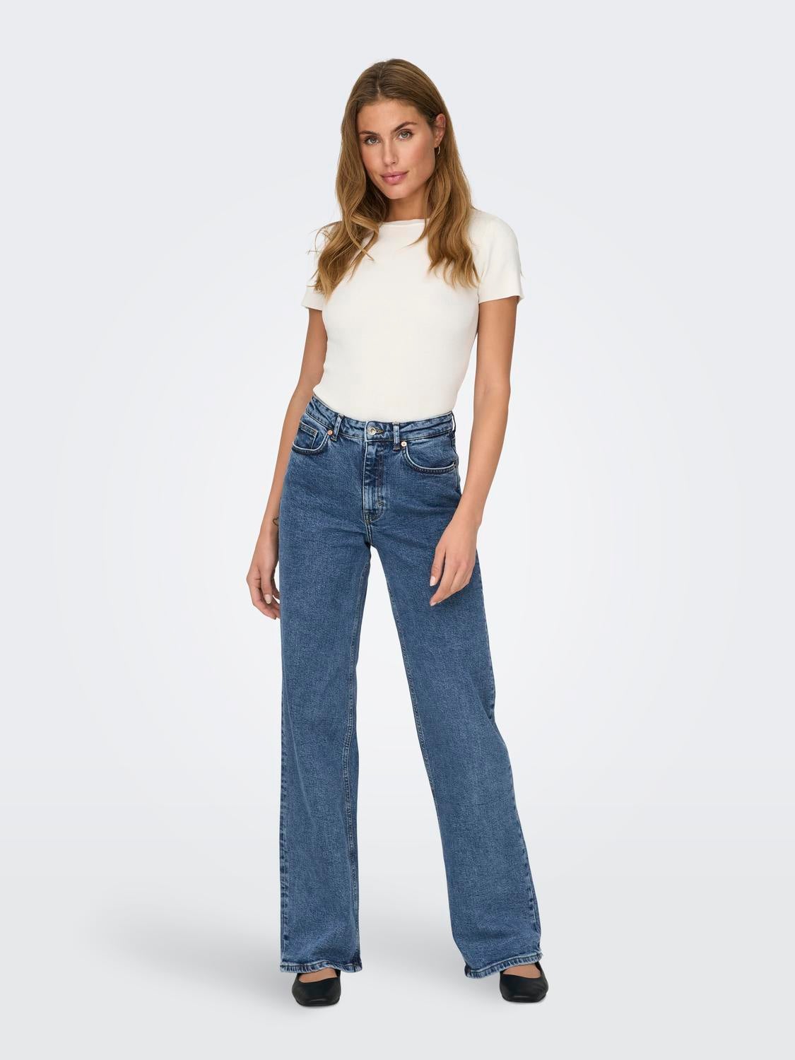ONLJUICY Hohe Taille Weiter Beinschnitt Jeans Medium Blue Denim
