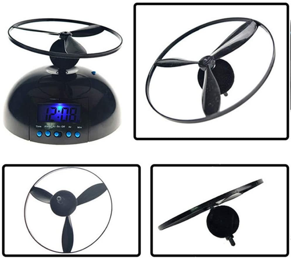 Flyaway Digitaler Fliegender Wecker Hubschrauberuhr mit Propeller und LCD Bildschirm   Hintergrundbeleuchtung (Batteriebetrieben) - Schwarz