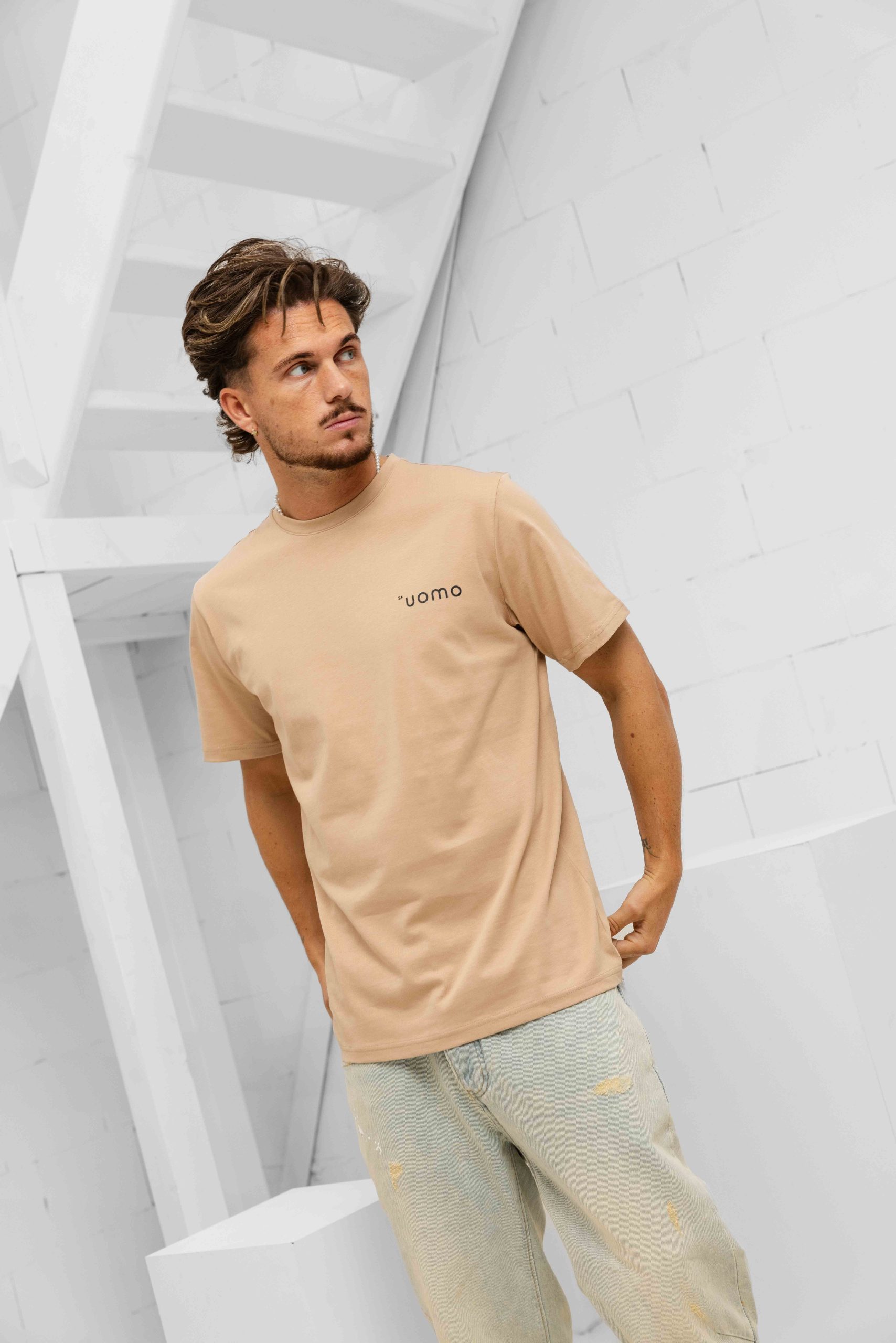 24 Uomo Basic T-Shirt Bruin Heren