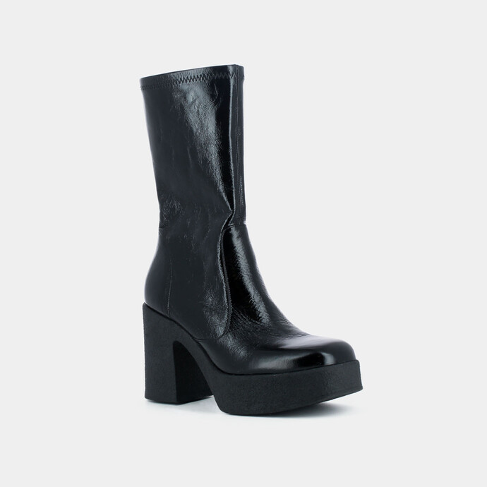 Bottines à plateformes  en cuir vieilli noir