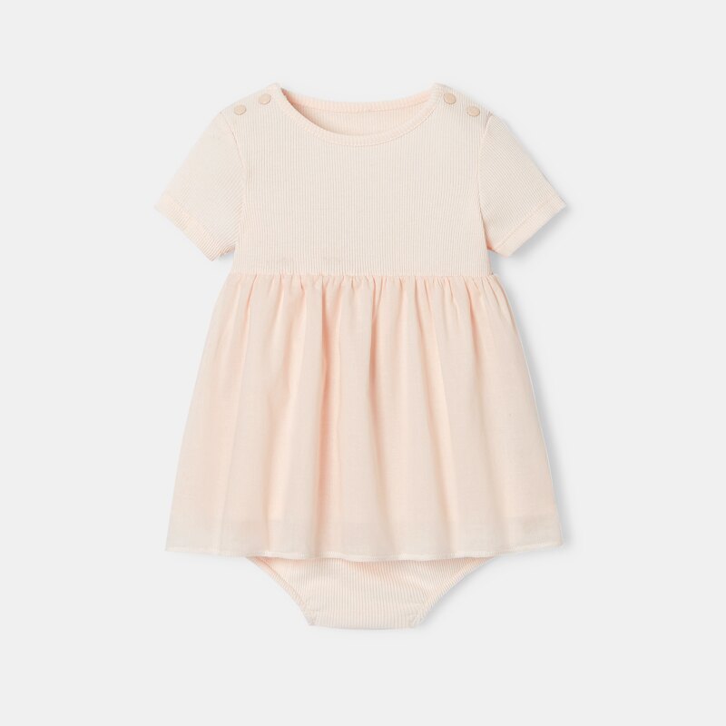 Robe à manches courtes et bloomer en coton bio rose naissance Absorba Rose