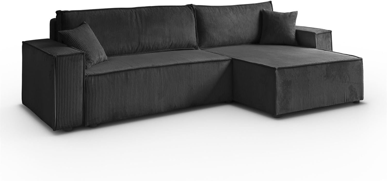 Lookway Ecksofa Carlos XL – Großes, modernes Ecksofa mit Schlaffunktion 130x230 cm und Bettkasten | Universelles Schlafsofa für Wohnzimmer, Bequeme Polsterecke (Dunkelgrau - Poso 34)