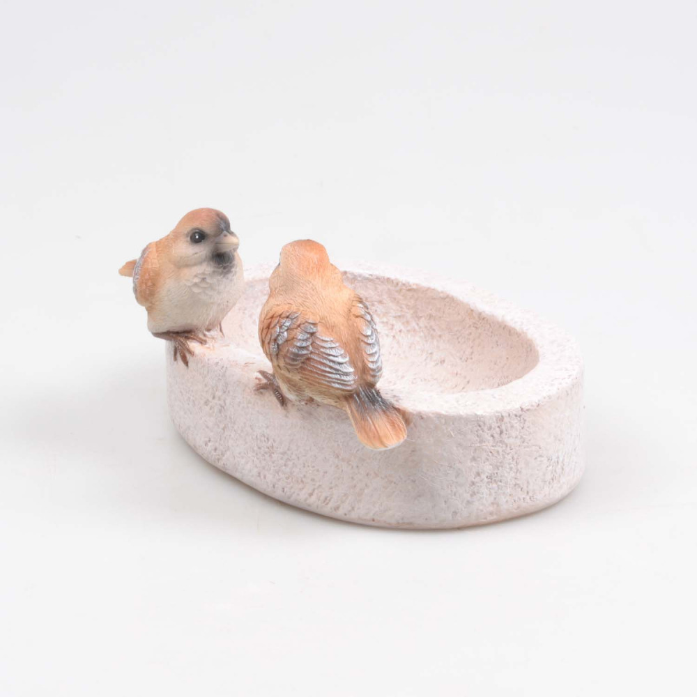 Bain oiseau en résine avec oiseaux 20 x 15 x 10.5 cm moineau