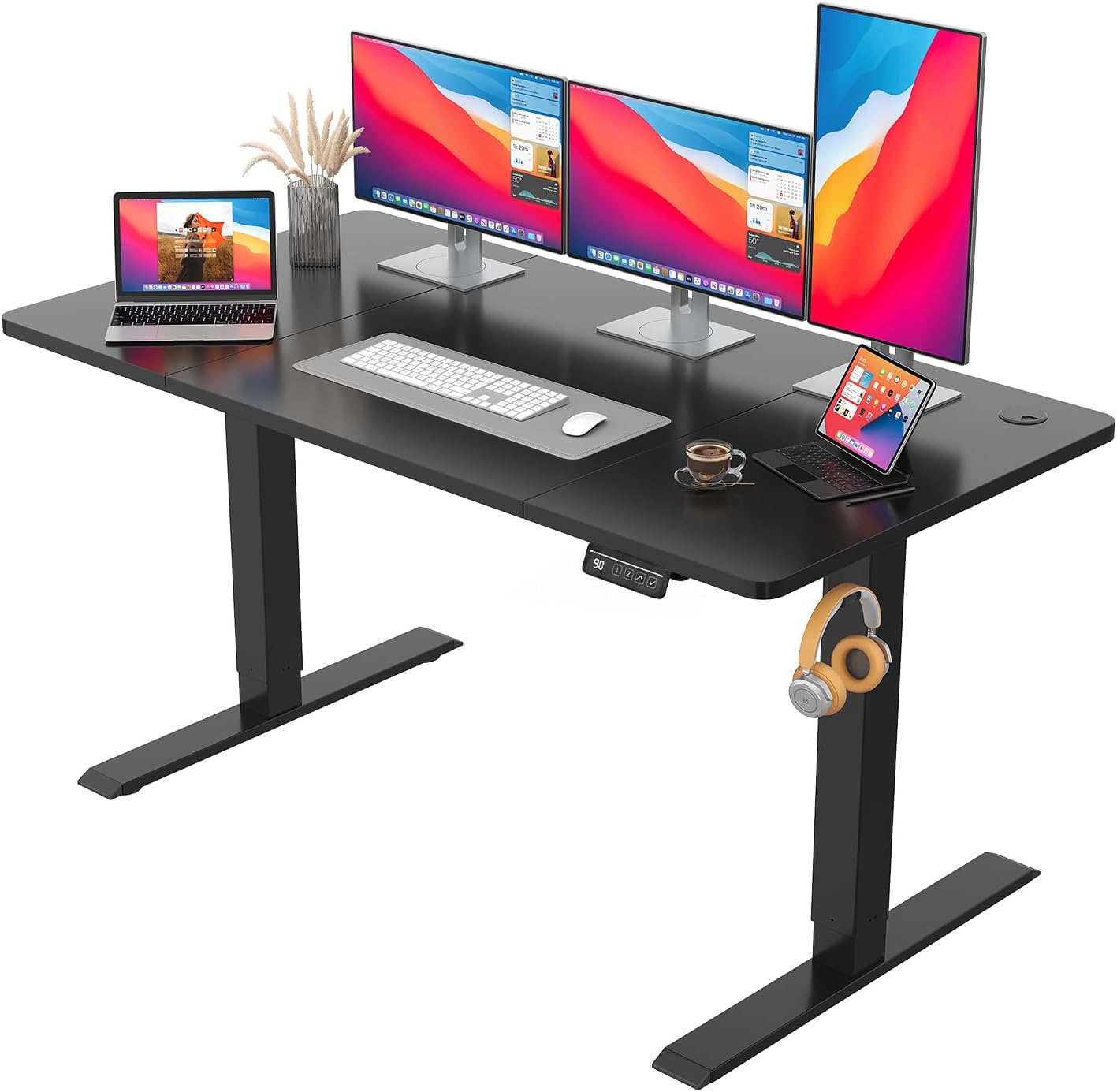 JUMMICO HöHenverstellbarer Schreibtisch Standing Desk Elektrischer Schreibtisch Höhenverstellbar mit Memory-Funktion 140 x 60 cm,Schwarz