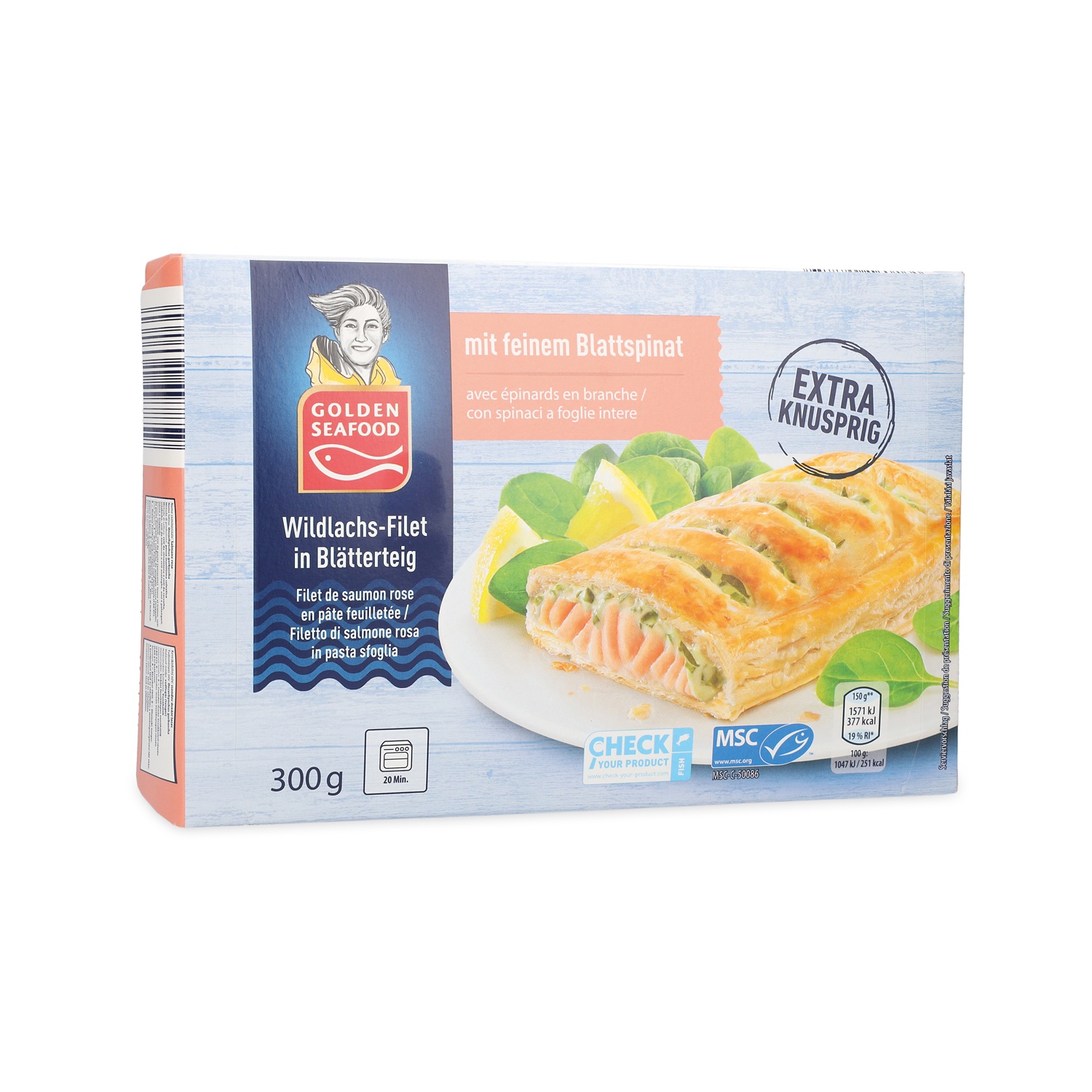 ALMARE SEAFOOD Fisch im Blätterteig, Spinat 300 g