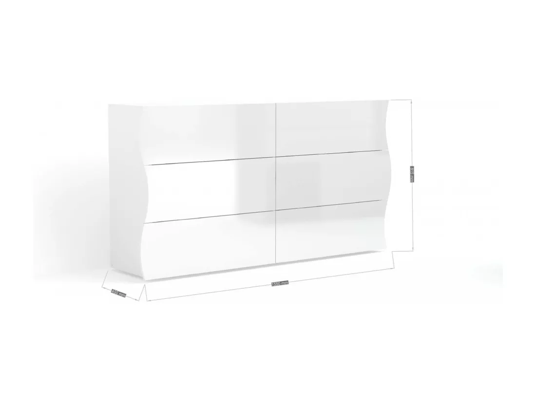 Commode Dmonz, Commode 6 tiroirs, Commode de chambre, 100% Made in Italy, Blanc brillant, 155x40h82 cm