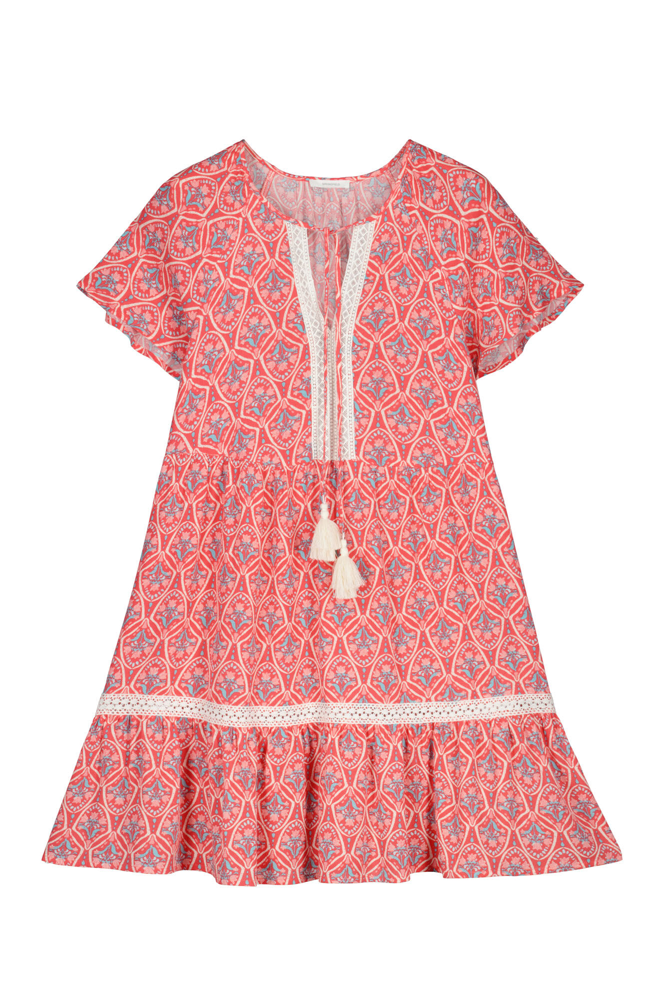 Vestido curto com laços de renda