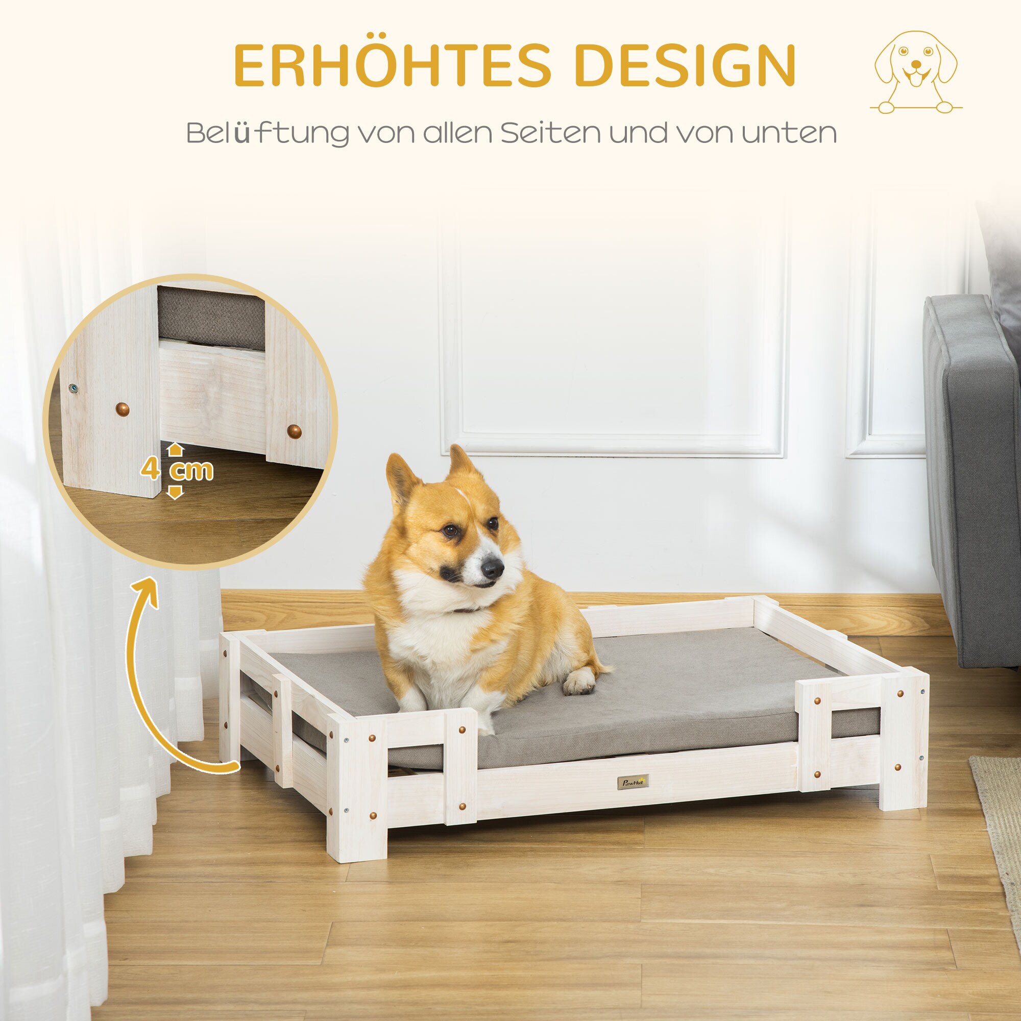 PawHut Hundebett mit Kissen bunt 90L x 60B x 20H cm