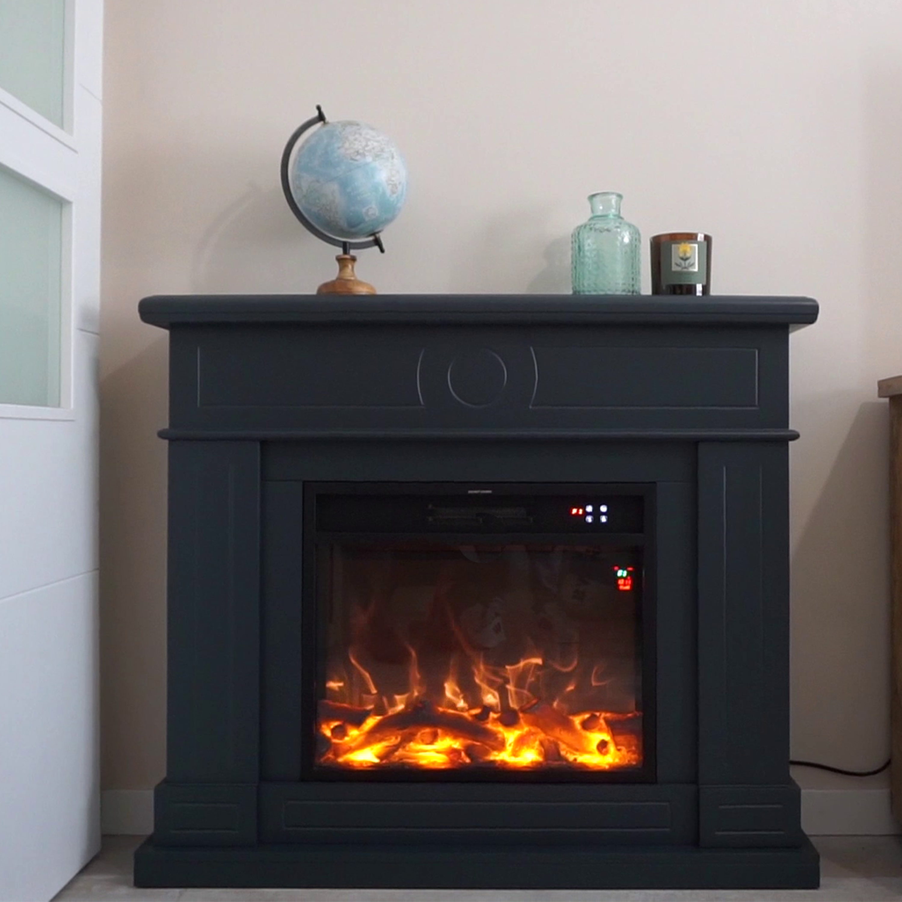 Cheminee murale 1500w caminetto fuego roberta gris