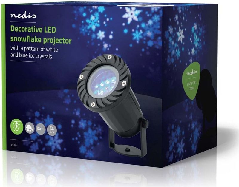Nedis CLPR1 Decoratieve Verlichting Led Sneeuwvlok Projector Witte En Blauwe Ijskristallen Binnen & Buiten