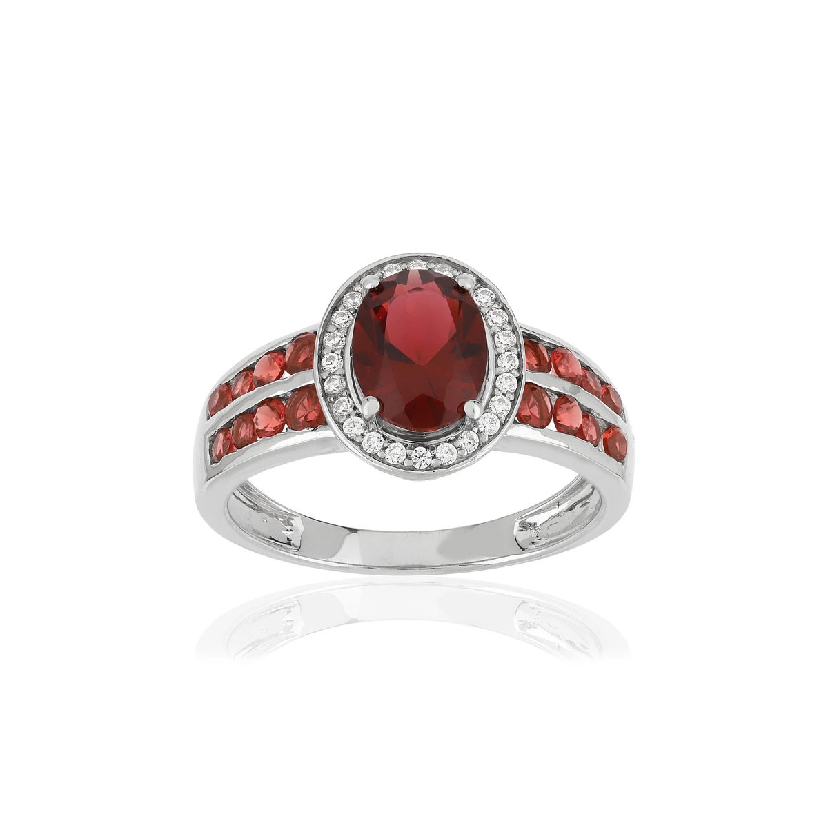 Bague argent 925 ovale pierres imitation rouges et zirconias